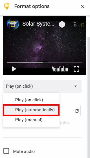 how to make videos play automatically on Google Slides