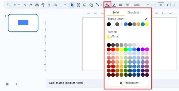 how to make shape color transparent in Google Slides