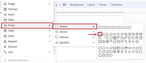 how to make a transparent circle in Google Slides