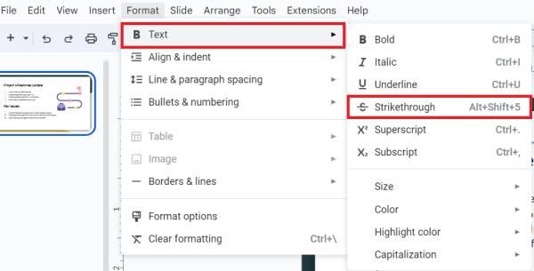 strikethrough text in Google Slides