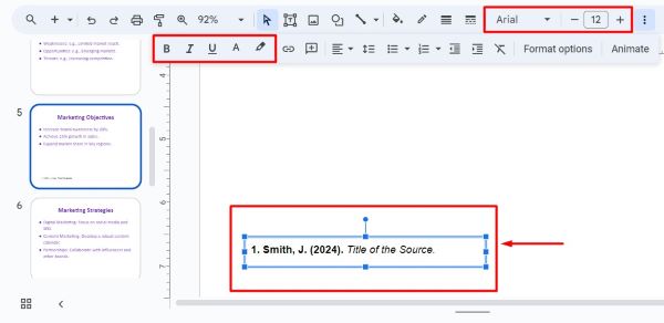 footnotes on Google Slides