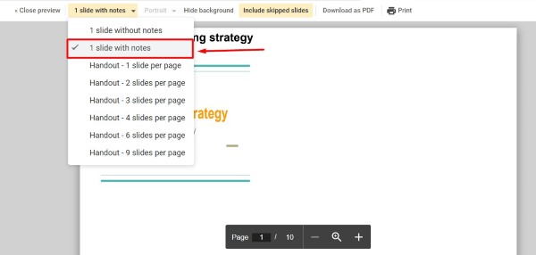 Google Slides print speaker notes