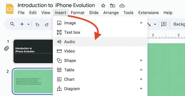 how to make audio automatically play on Google Slides