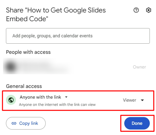 how to get embed code from Google Slides