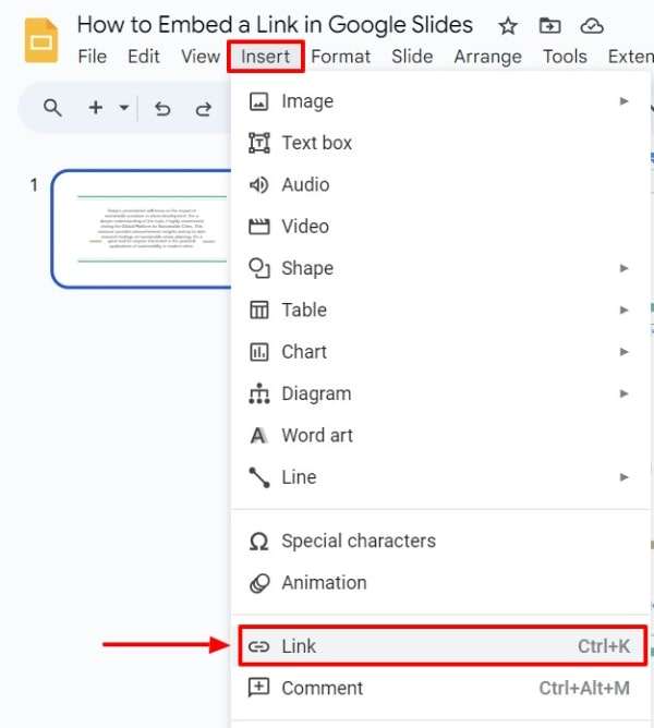 how to embed link in Google Slides