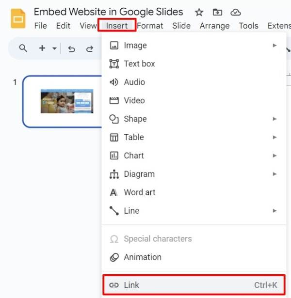 how to embed a website into Google Slides