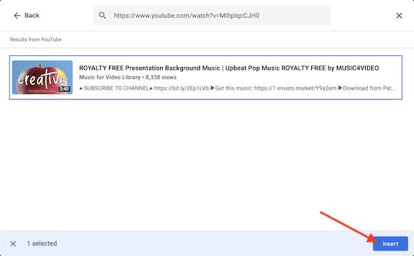 how to insert audio into Google Slides from youtube