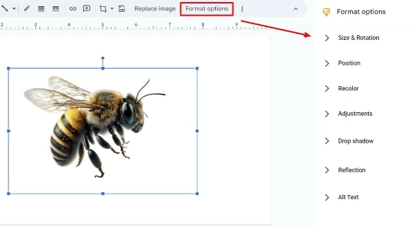 how to rotate image on Google Slides