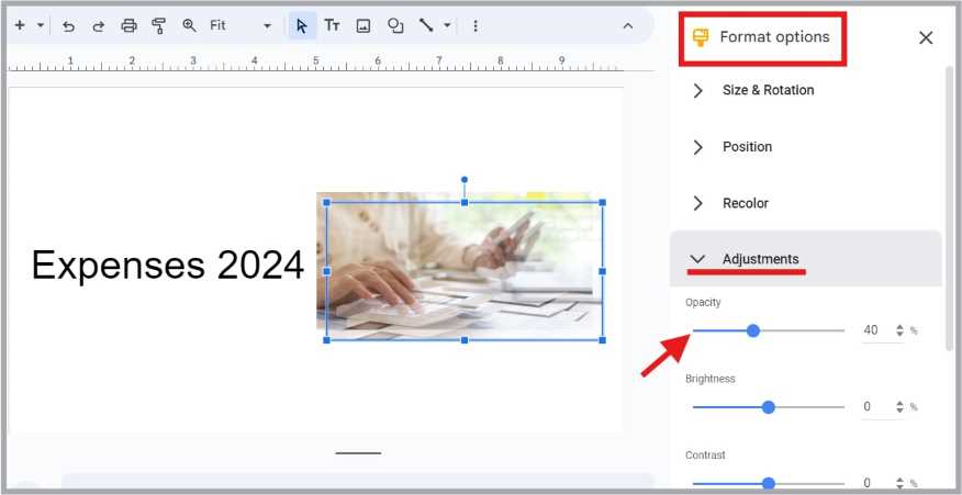 how to make an image blurry in google slides