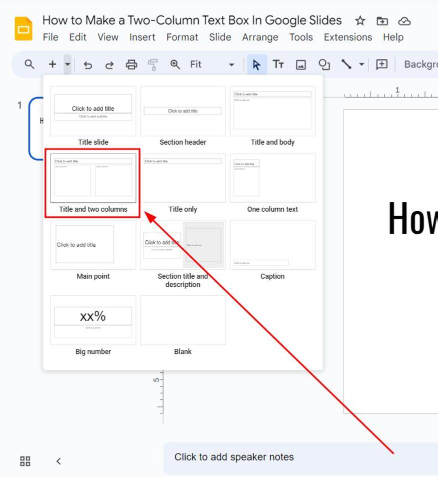 make text box two column layout google slides