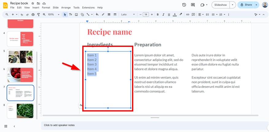 how to do a bullet point on google slides