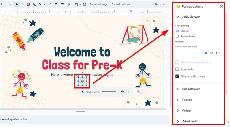 how to insert music in google slides