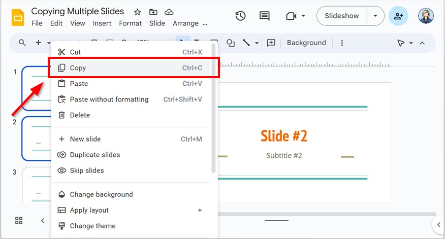 copying multiple slides in google sheets