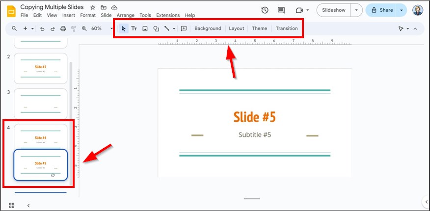 duplicating multiple slides in google slides