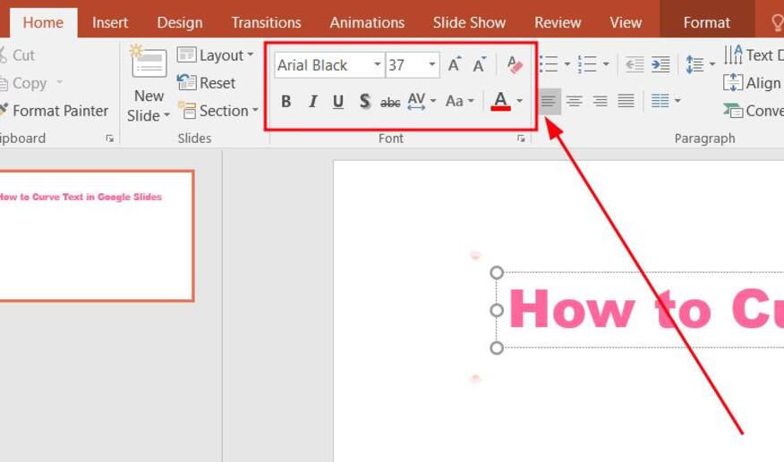 how to make a curved text box in google slides