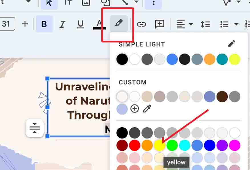 highlighting on google slides