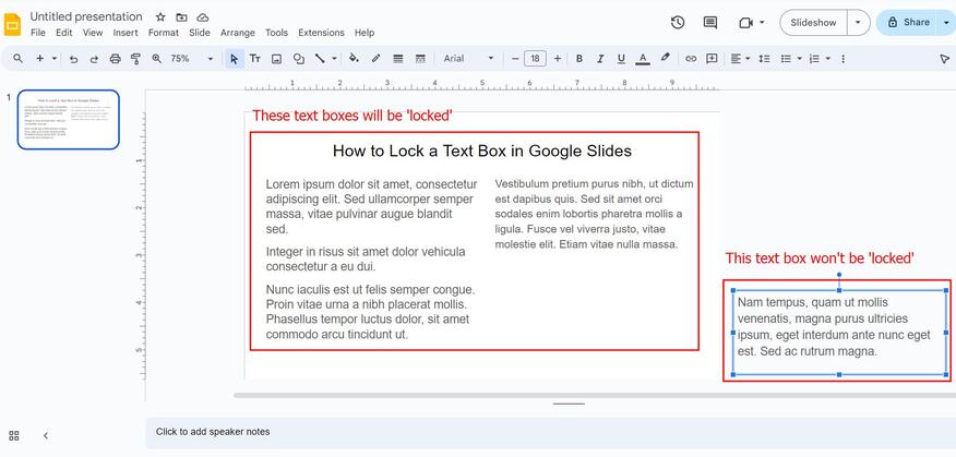 keep text box in place google slides