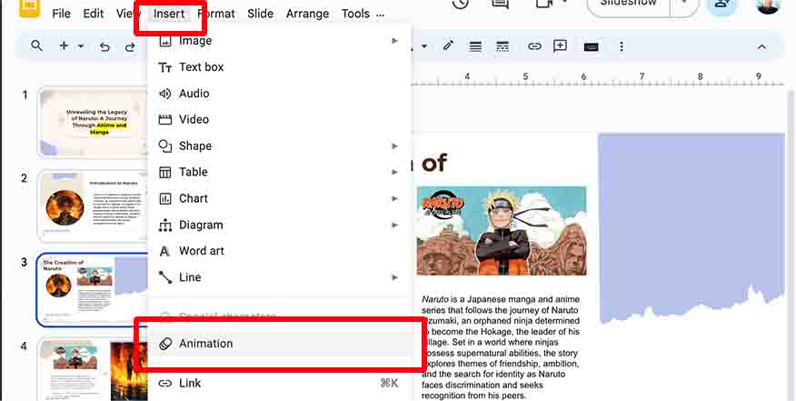 how to add animation in Google Slides