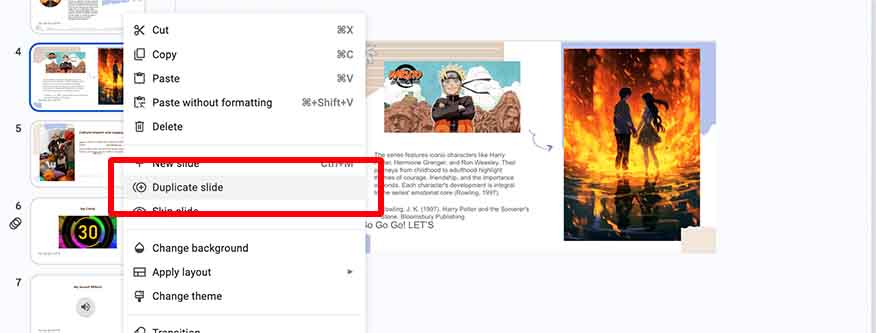 how to duplicate slide in Google Slides