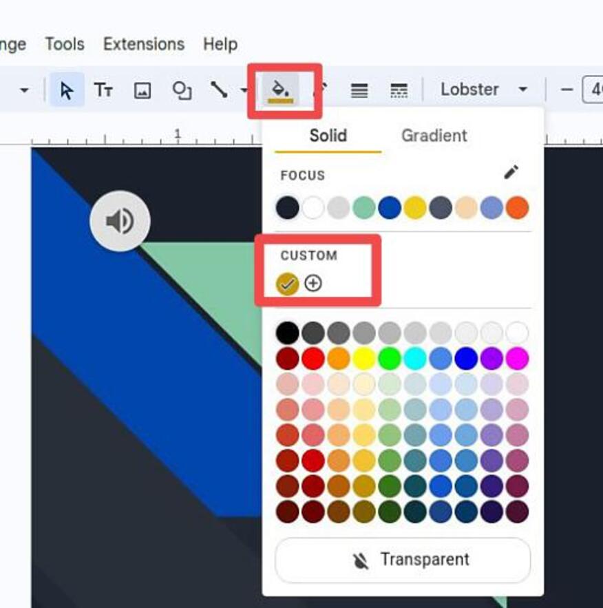 delete custom colors on Google Slides