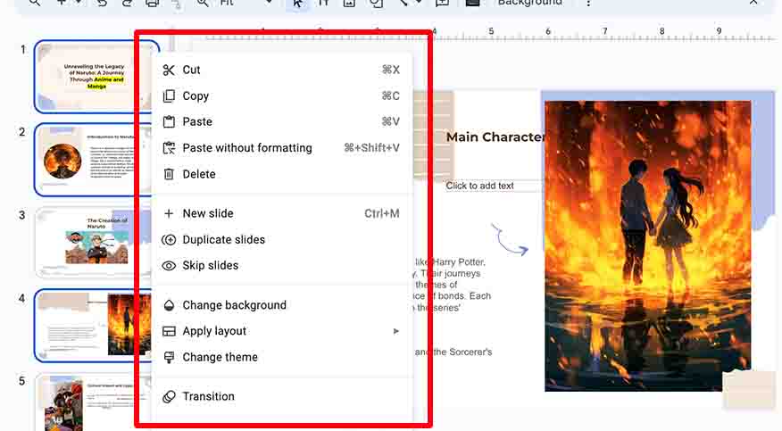 selecting multiple slides in Google Slides