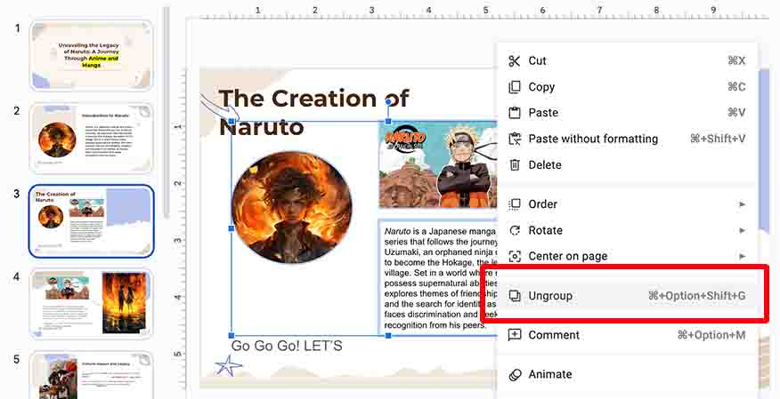 ungroup Google Slides