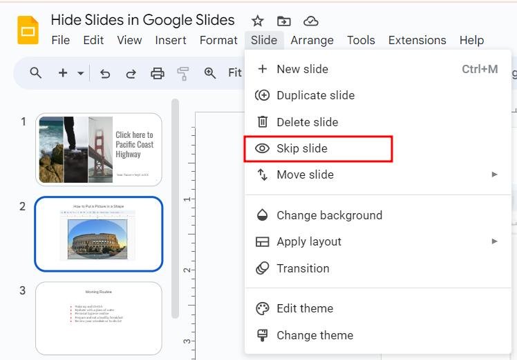 hide a slide in Google Slides