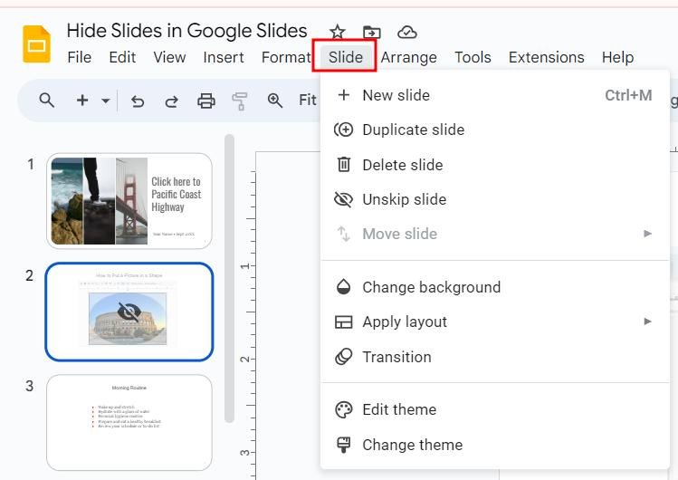 how to unhide slides in Google Slides