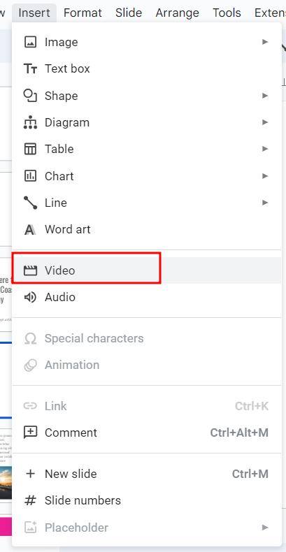 how to insert a mp4 into Google Slides