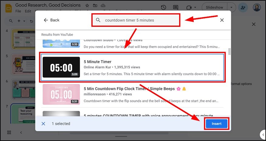 how to insert timer in Google Slides