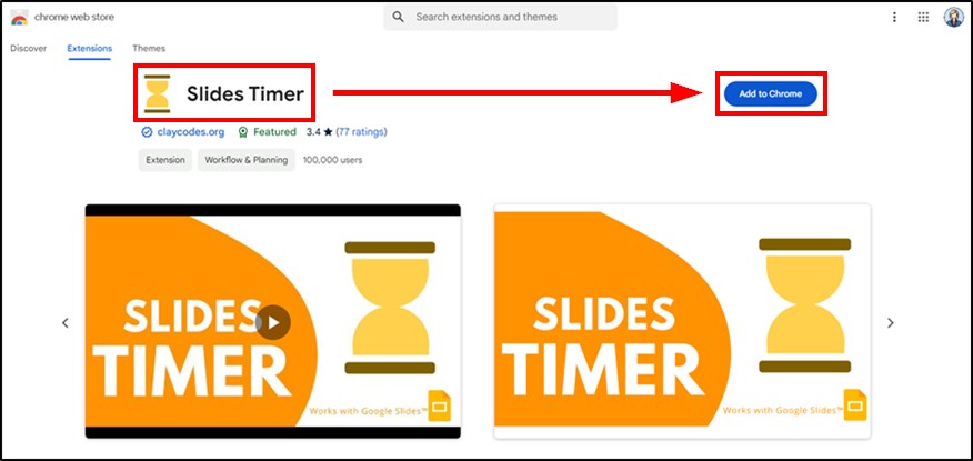 insert timer on Google Slides