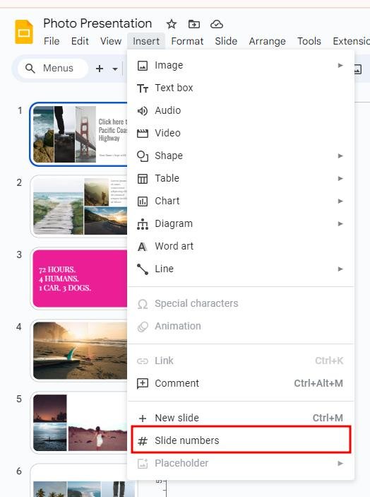 add page numbers to Google Slides