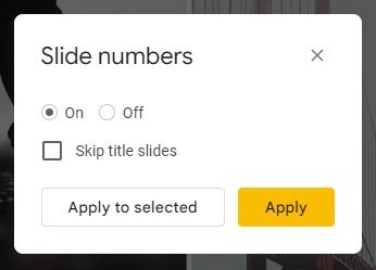 Google Slides page numbers