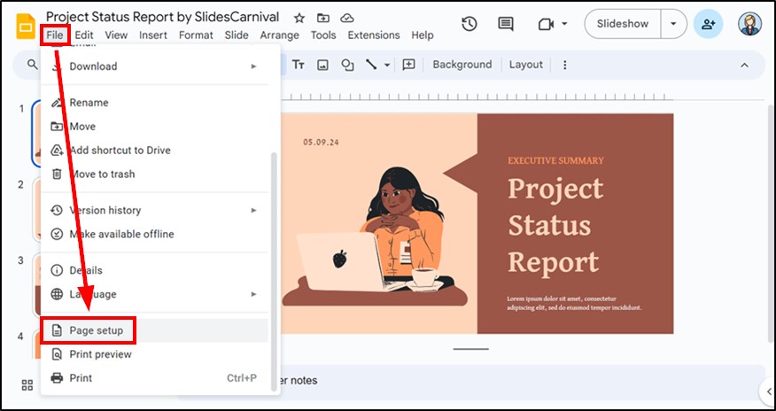 how to change size of Google Slides