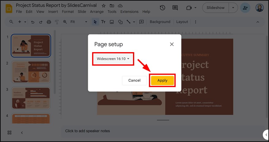 change slide size Google Slides