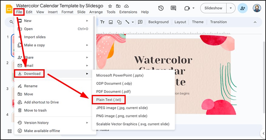 word count in Google Slides