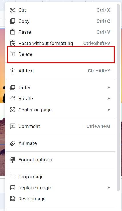 how to delete image on google slides