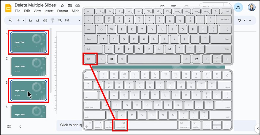 how to select multiple slides in Google Slides to delete