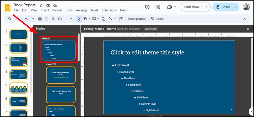 editing master slide in google slides