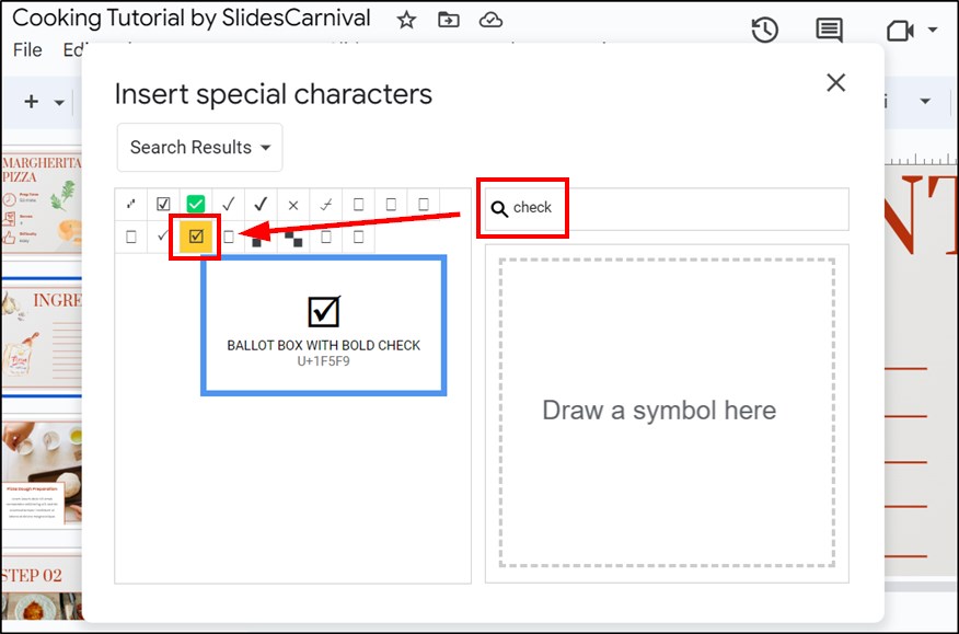 how to add check boxes in Google Slides