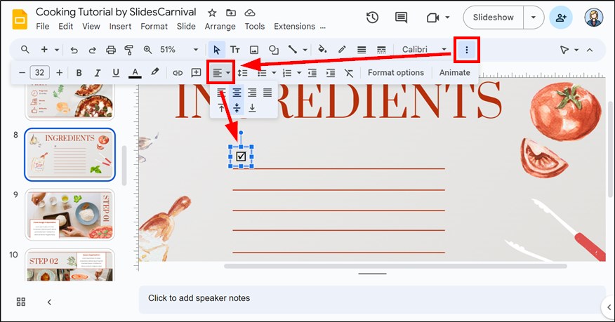 check box in Google Slides