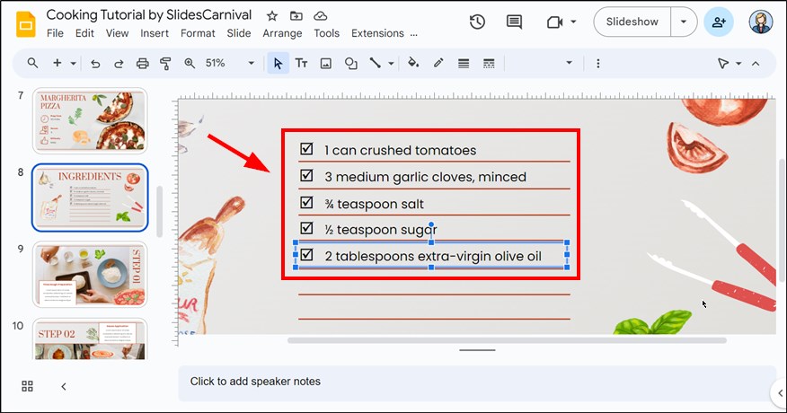 check boxes in Google Slides