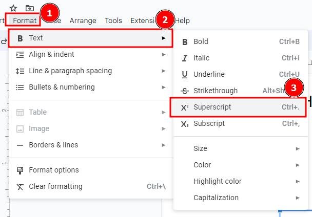 how to get exponents on Google Slides