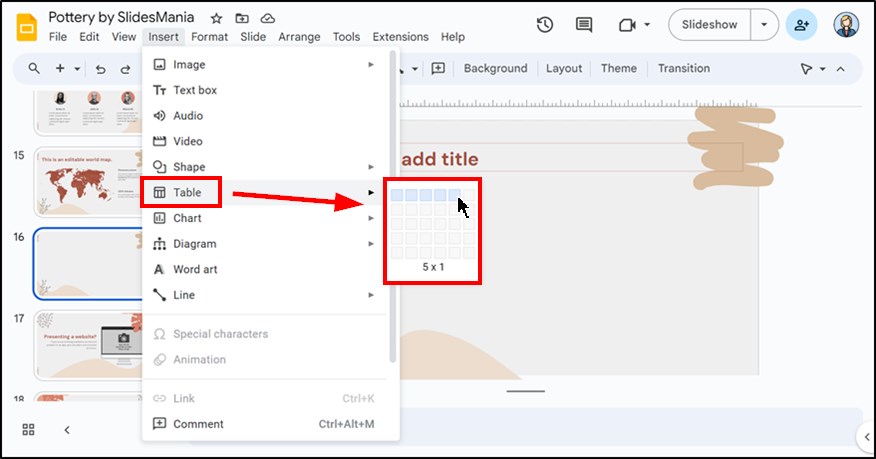 Google Slides tables