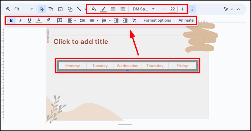 format table Google Slides