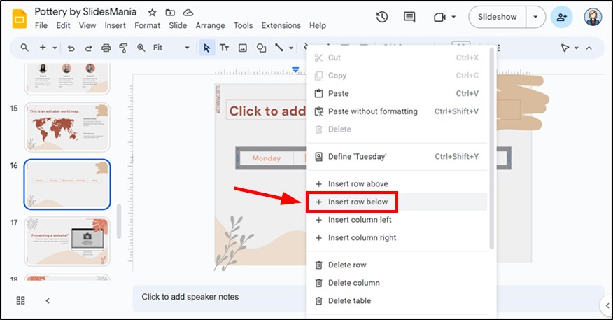 Google Slides add row to table