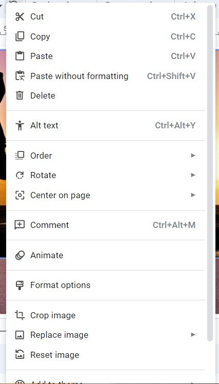 move image to back google slides