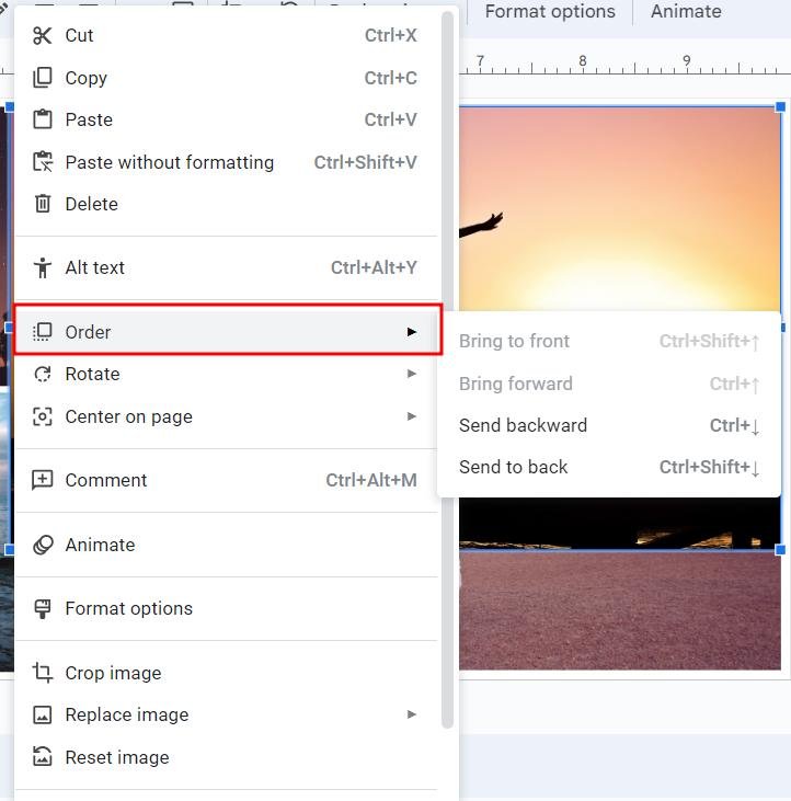 google slides move image to back
