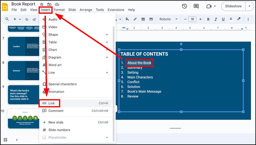 how to make table of contents in Google Slides