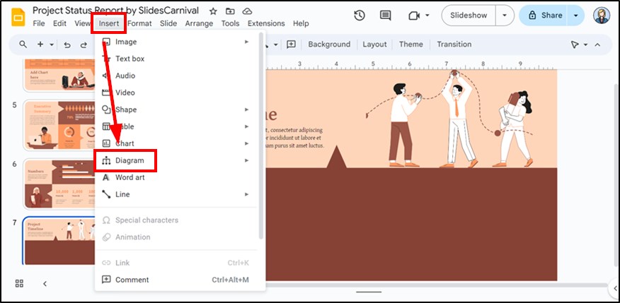 how to add timeline in Google Slides